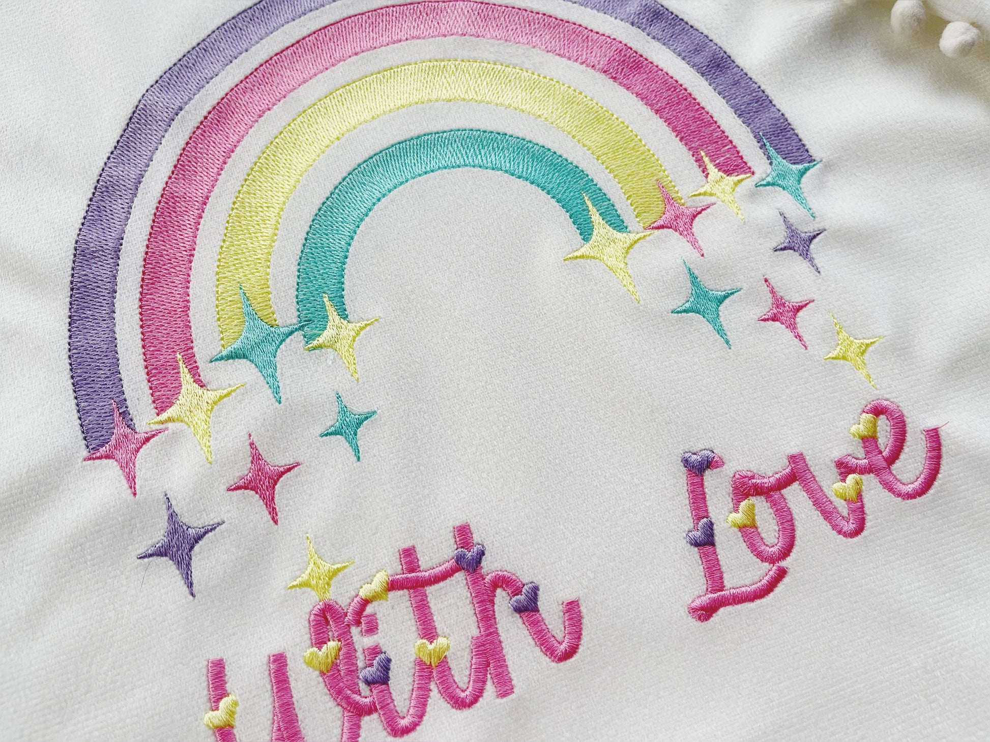 Fill stitch Rainbow falling stars starry rainbow with falling star cute kids girly delicate machine embroidery designs from 4 up tp 9 inches