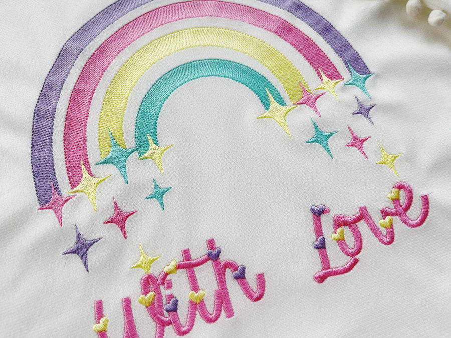 Fill stitch Rainbow falling stars starry rainbow with falling star cute kids girly delicate machine embroidery designs from 4 up tp 9 inches