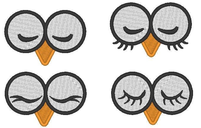 Eyes for your Toy doll making Set of 4 Owl closed eyes machine embroidery designs