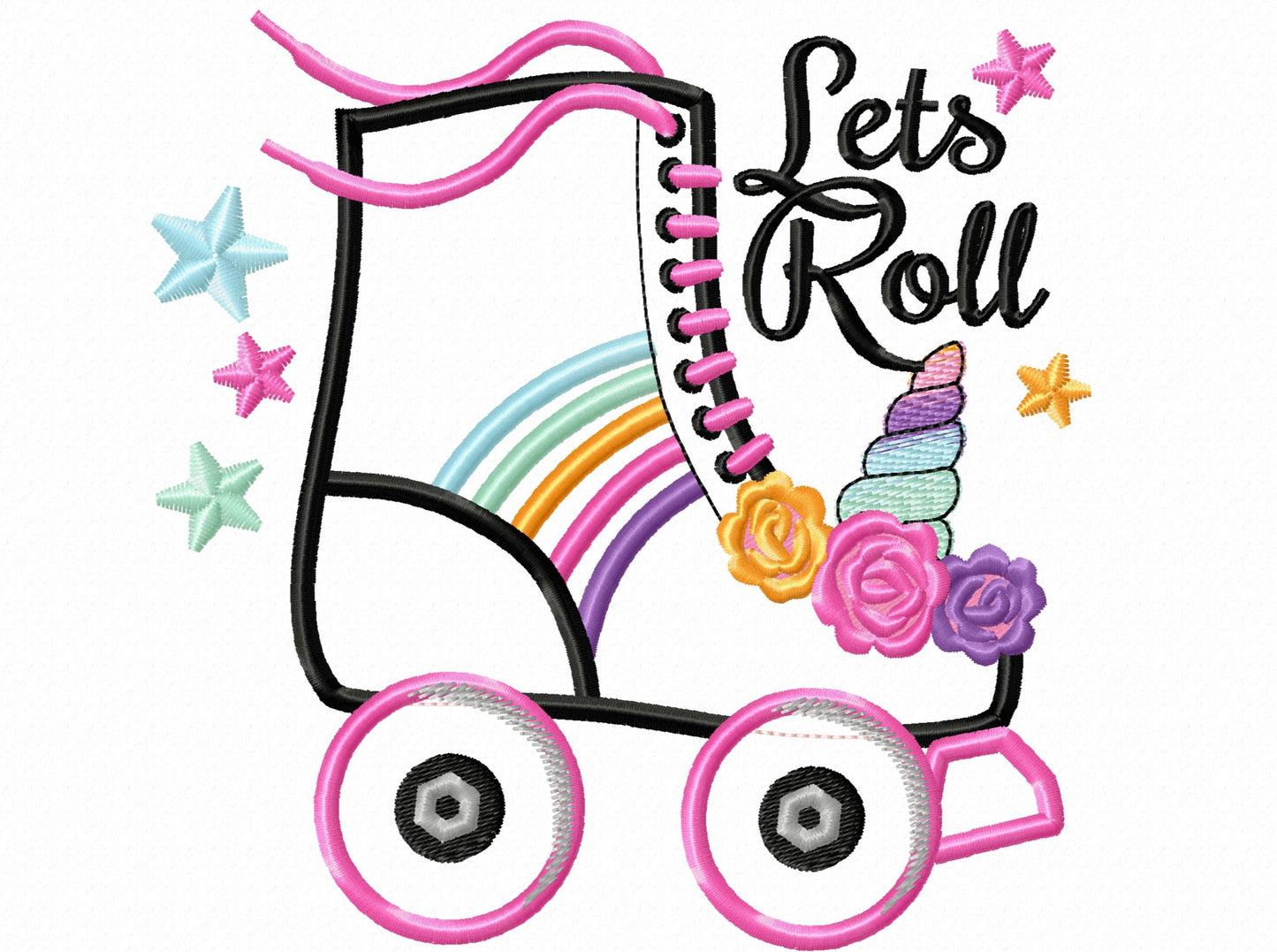 Roller skates unicorn roses Applique machine embroidery designs little girl Quad Roller Skate shoes kids skating party