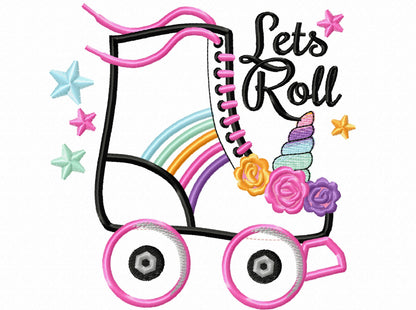 Roller skates unicorn roses Applique machine embroidery designs little girl Quad Roller Skate shoes kids skating party