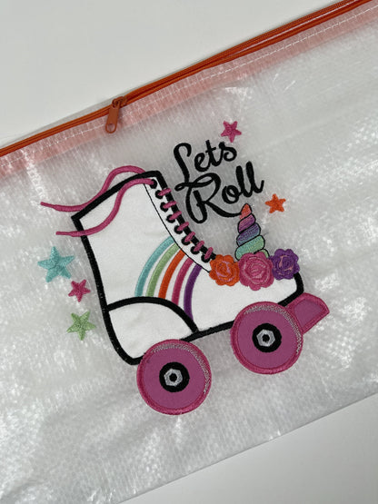 Roller skates unicorn roses Applique machine embroidery designs little girl Quad Roller Skate shoes kids skating party