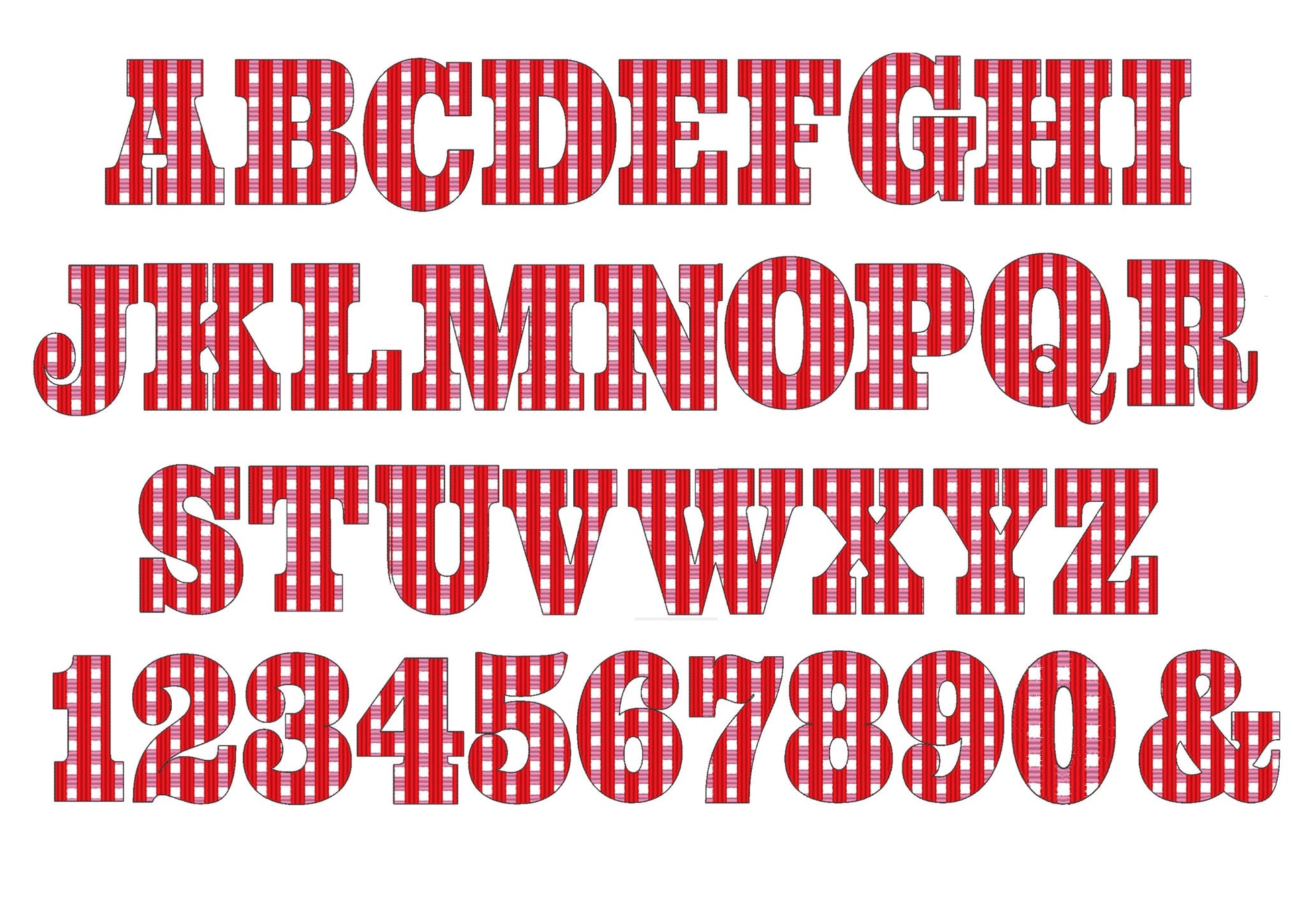 Valentine Gingham Block FONT alphabet letters and numbers machine embroidery designs buffalo Plaid checkered letters