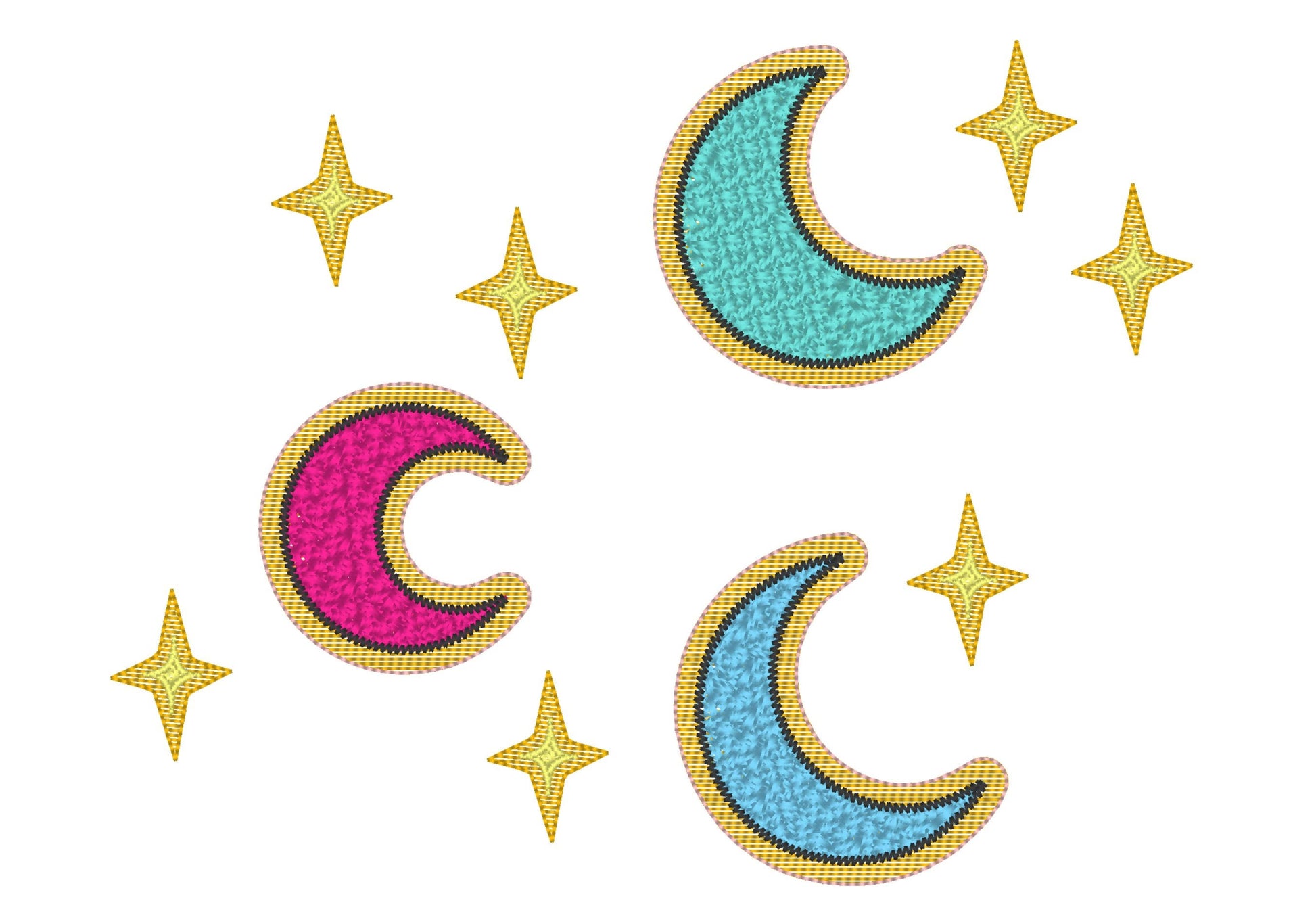 Crescent Moon Half Moon Faux Patch Chenille Stitches and Glitter HTV Scraps Glitter Vinyl Machine Embroidery Designs