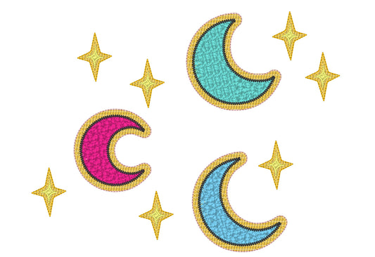 Crescent Moon Half Moon Faux Patch Chenille Stitches and Glitter HTV Scraps Glitter Vinyl Machine Embroidery Designs