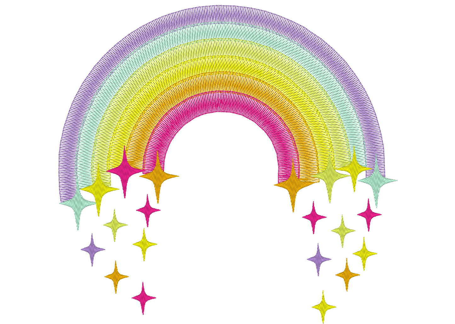 Light stitch rainbow with falling stars starrymachine embroidery designs