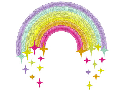 Light stitch rainbow with falling stars starrymachine embroidery designs