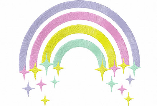 Fill stitch Rainbow falling stars starry rainbow with falling star cute kids girly delicate machine embroidery designs from 4 up tp 9 inches
