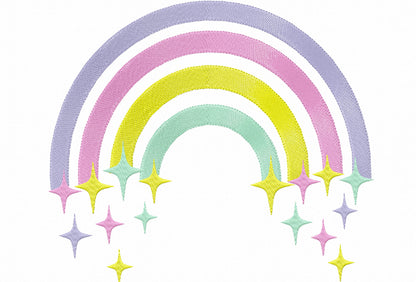 Fill stitch Rainbow falling stars starry rainbow with falling star cute kids girly delicate design, machine embroidery designs