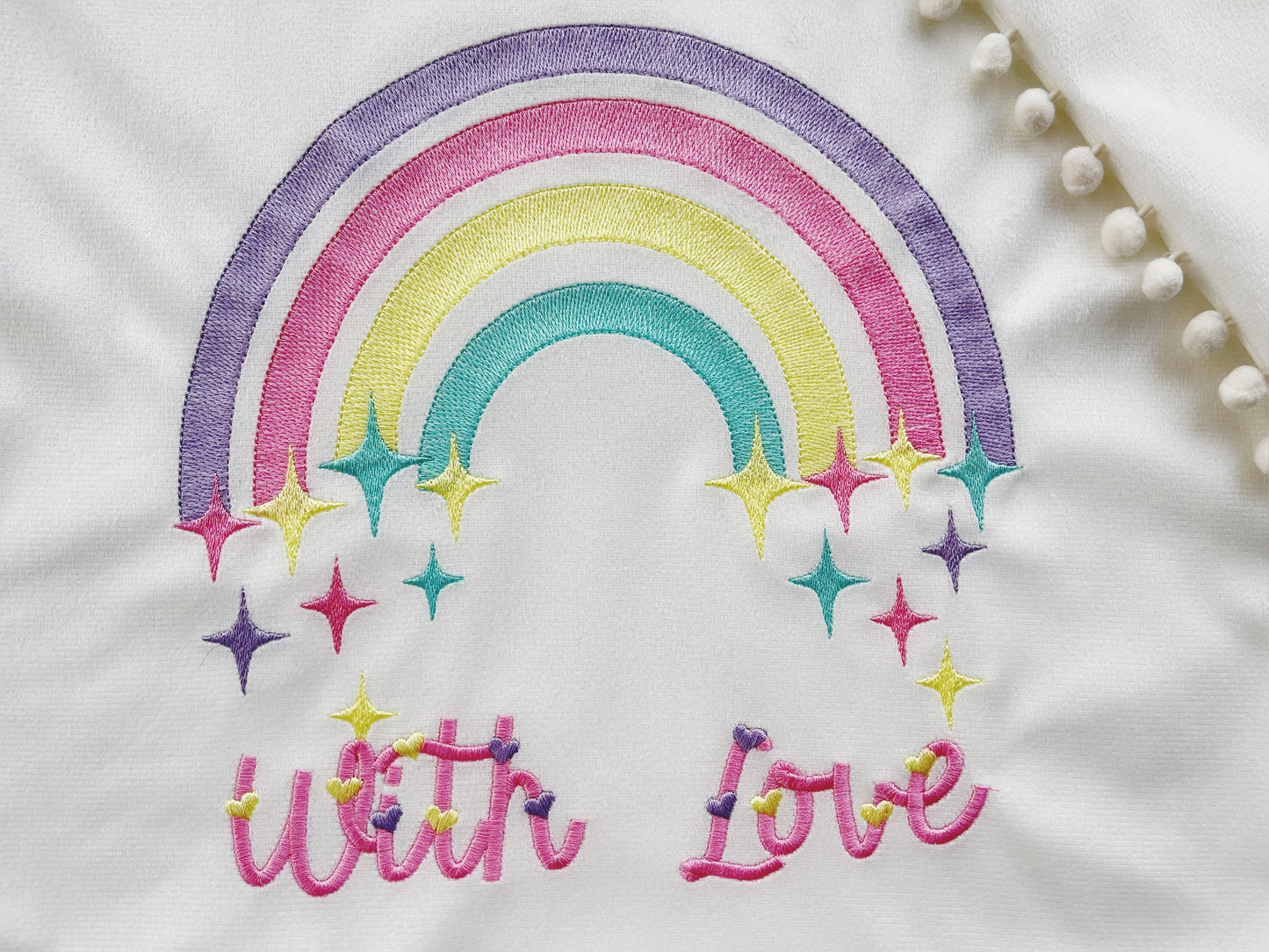 Fill stitch Rainbow falling stars starry rainbow with falling star cute kids girly delicate machine embroidery designs from 4 up tp 9 inches