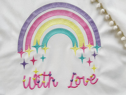 Fill stitch Rainbow falling stars starry rainbow with falling star cute kids girly delicate machine embroidery designs from 4 up tp 9 inches