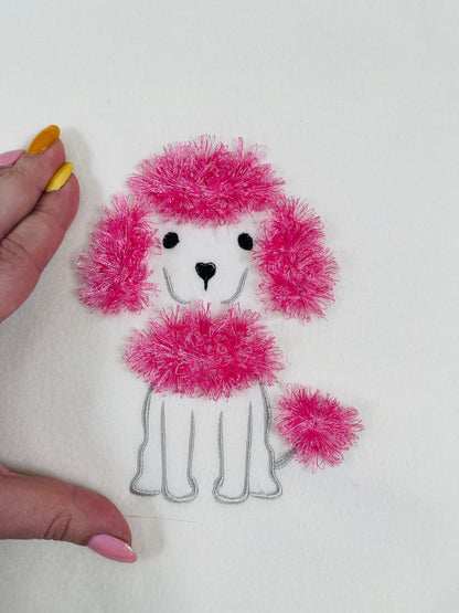 Fluffy Poodle puppy fringed dog machine Embroidery 5" 6" 7" | Chenille PES DST JEF | Artapli