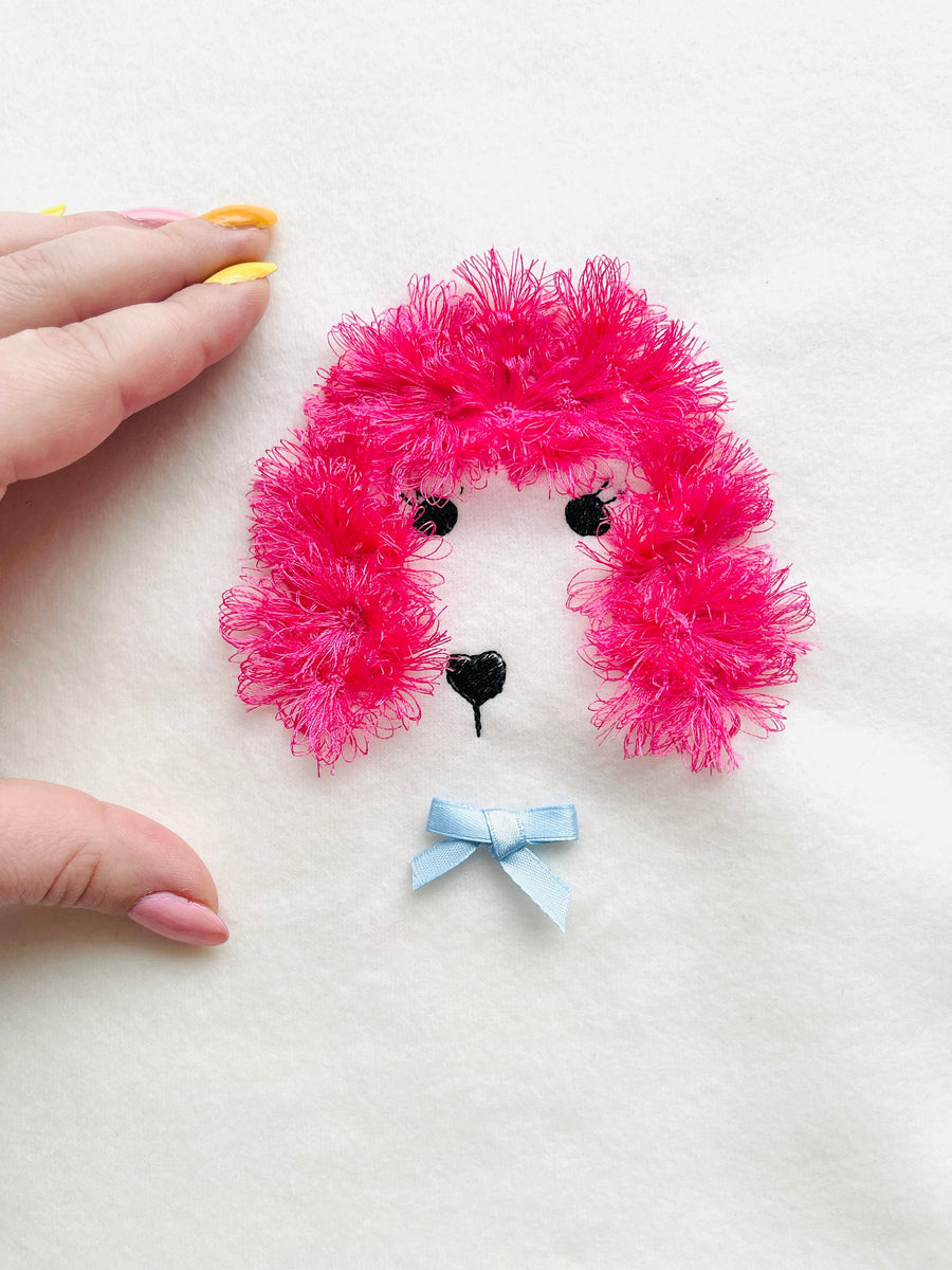 Fluffy Poodle Puppy Fringed Dog Face Machine Embroidery Designs Fur Fringe Cute Poodle Head Silhouette Outline