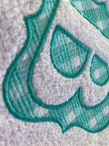 Embossed terry towel Monogram letters A-Z and gingham buffalo plaid Frame machine embroidery design