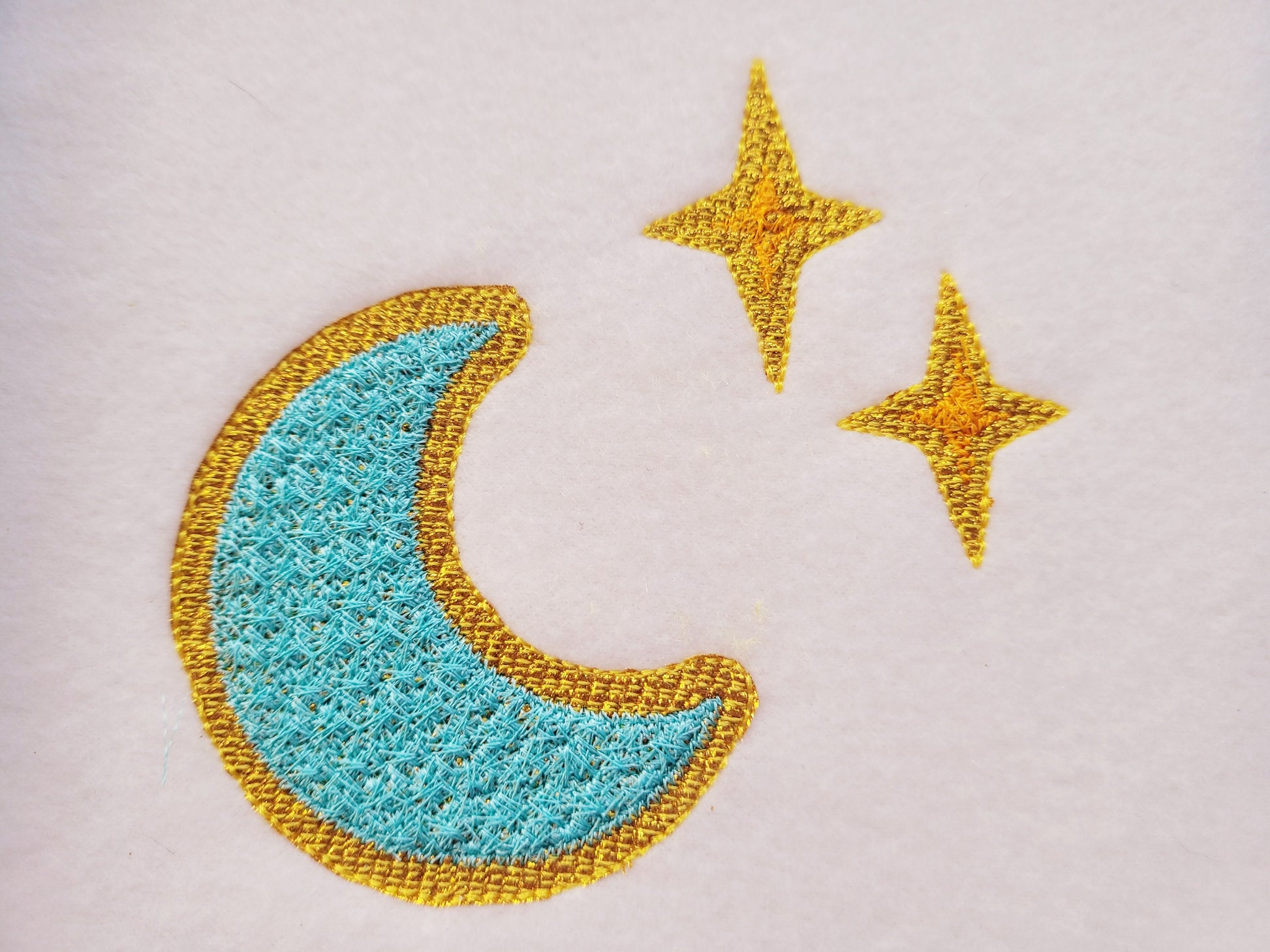 Crescent Moon Half Moon Faux Patch Chenille Stitches and Glitter HTV Scraps Glitter Vinyl Machine Embroidery Designs