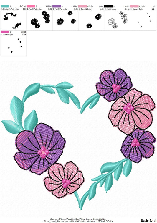 Heart shape Floral Wreath heart monogram frame border machine embroidery designs heart outline