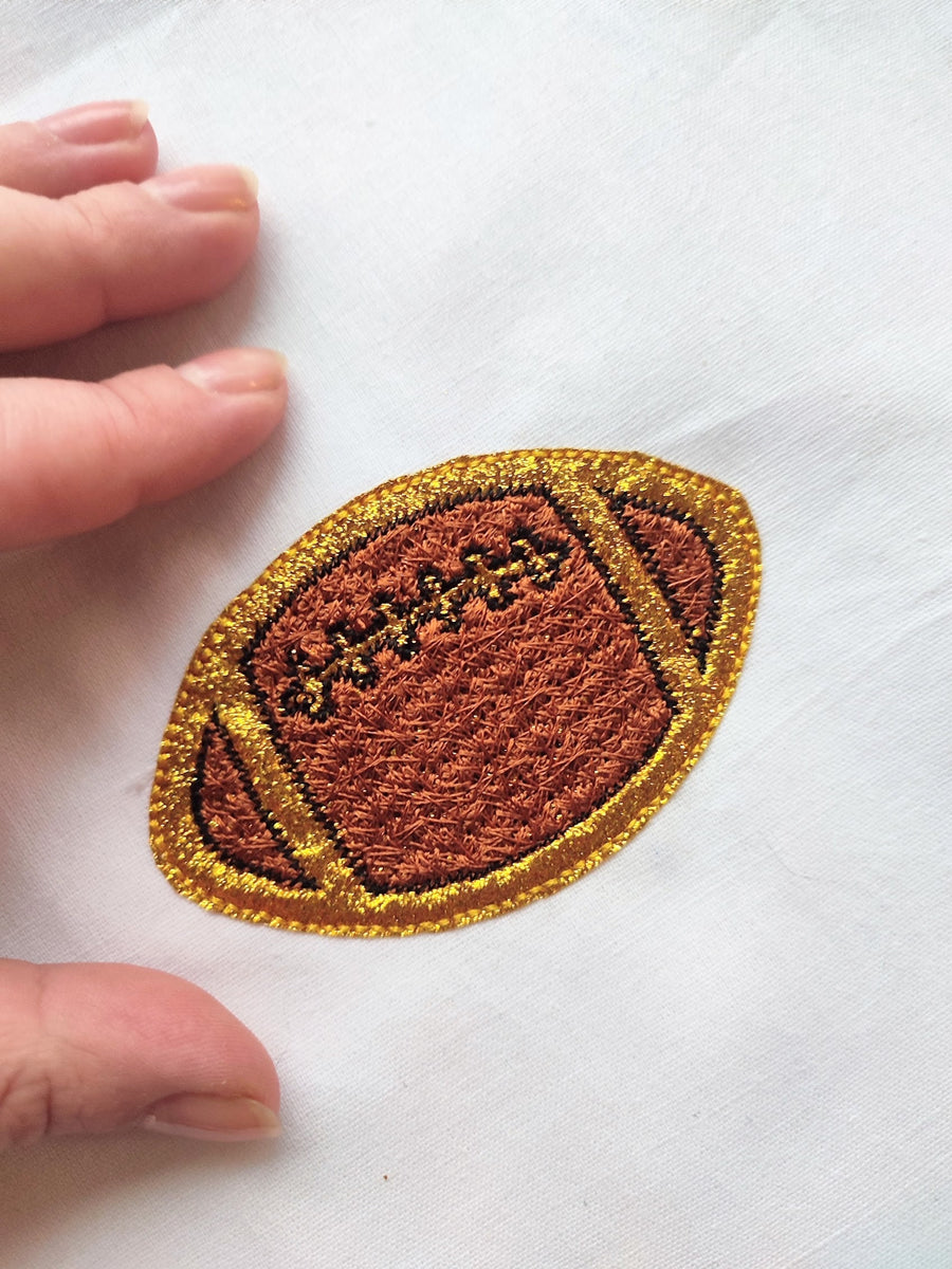 Football Faux Patch With Faux Chenille Stitches and Glitter HTV Scraps Glitter Vinyl Machine Embroidery Designs