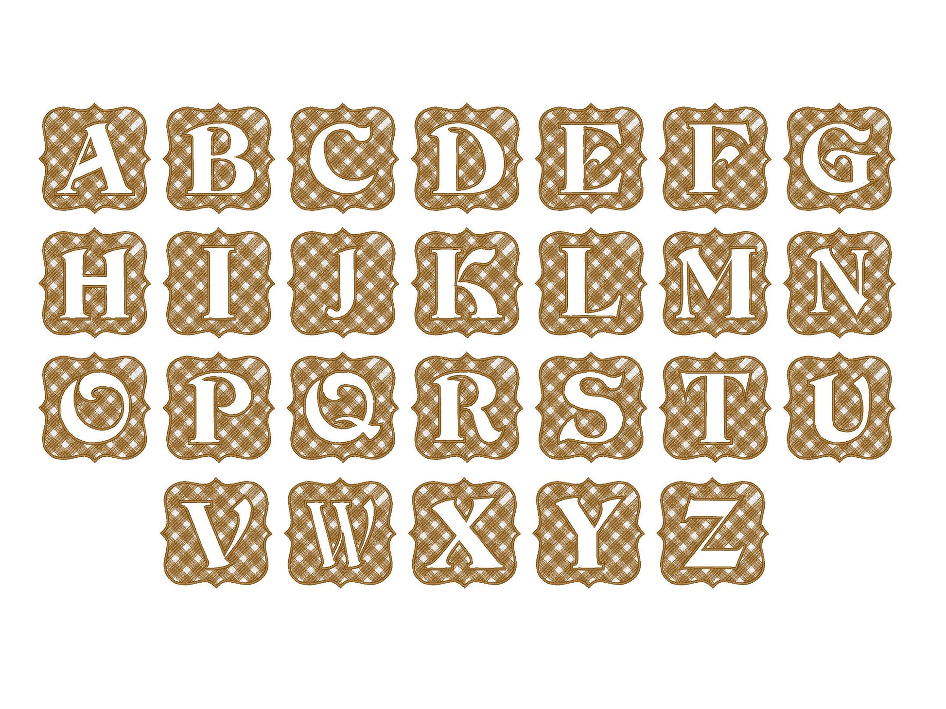 Embossed terry towel Monogram letters A-Z and gingham buffalo plaid Frame machine embroidery design