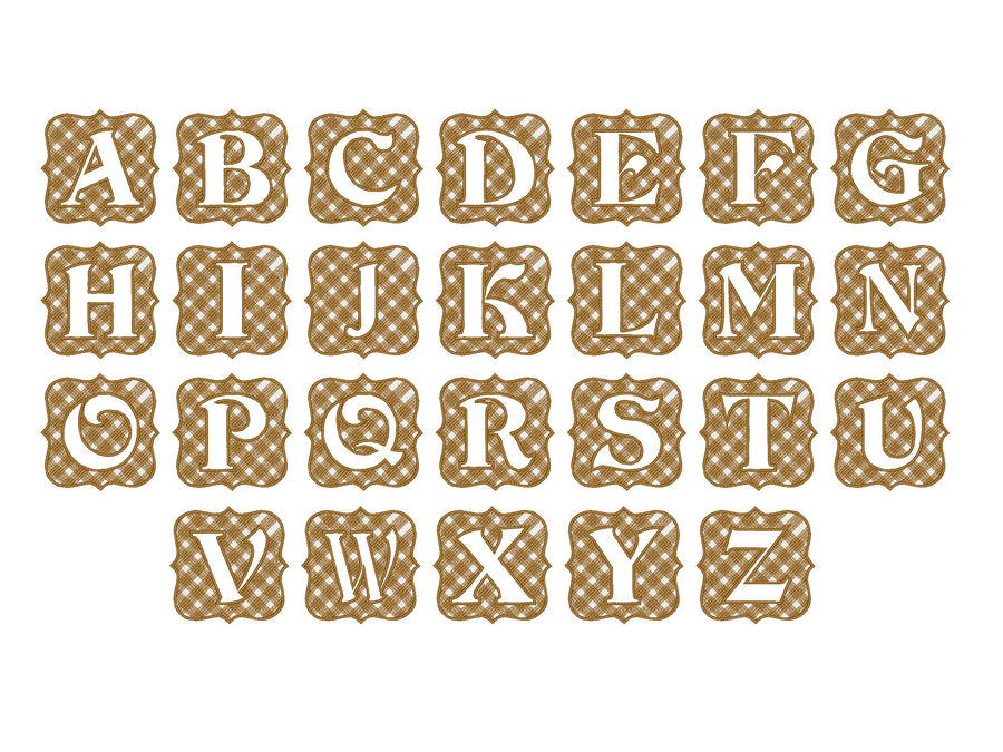 Embossed terry towel Monogram letters A-Z and gingham buffalo plaid Frame machine embroidery design