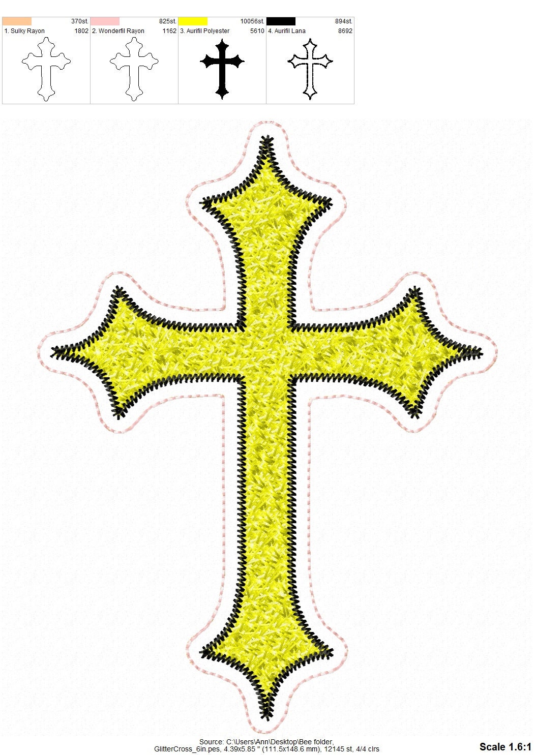 Cross patch faux chenille HTV glitter vinyl scraps applique machine embroidery designs Christian Cross multiple sizes 3.5 up to 6.5 inches