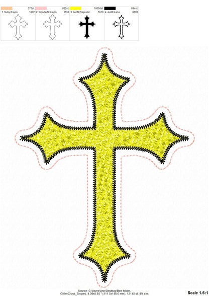 Cross patch faux chenille HTV glitter vinyl scraps applique machine embroidery designs Christian Cross multiple sizes 3.5 up to 6.5 inches