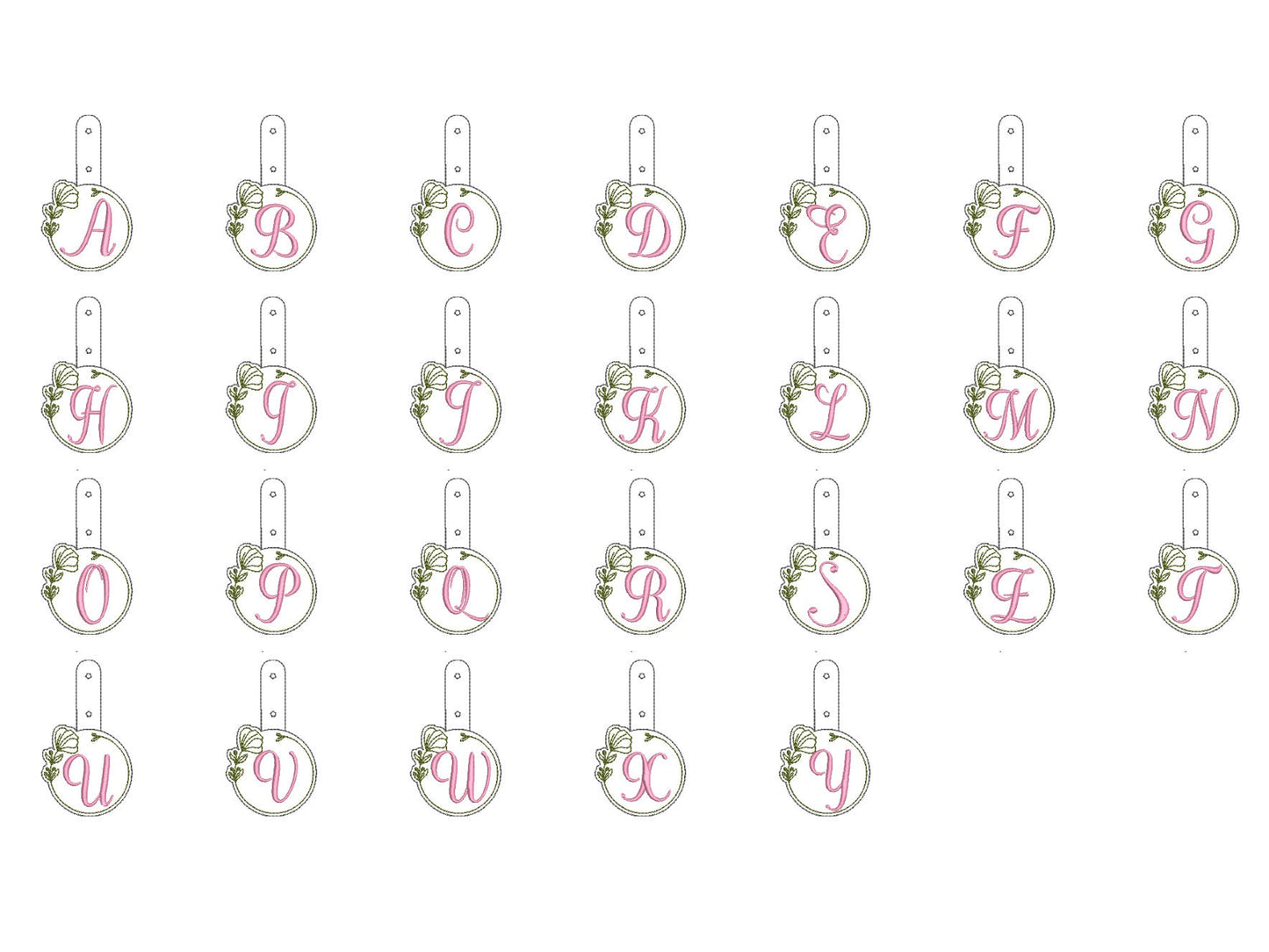 Floral Frame Monogram Keychain ITH – Floral machine embroidery design by Artapli