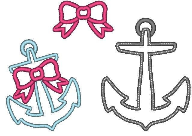 Nautical Anchor embellishment Applique Embroidery 2" 3" 4" 4.5" 5" 5.5" | PES DST JEF | Artapli