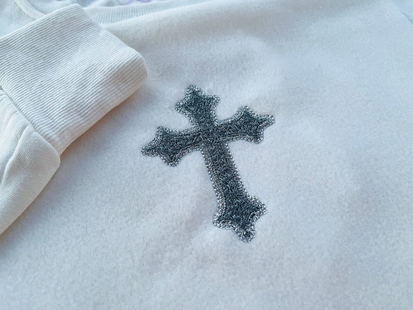 Cross patch faux chenille HTV glitter vinyl scraps applique machine embroidery designs Christian Cross multiple sizes 3.5 up to 6.5 inches