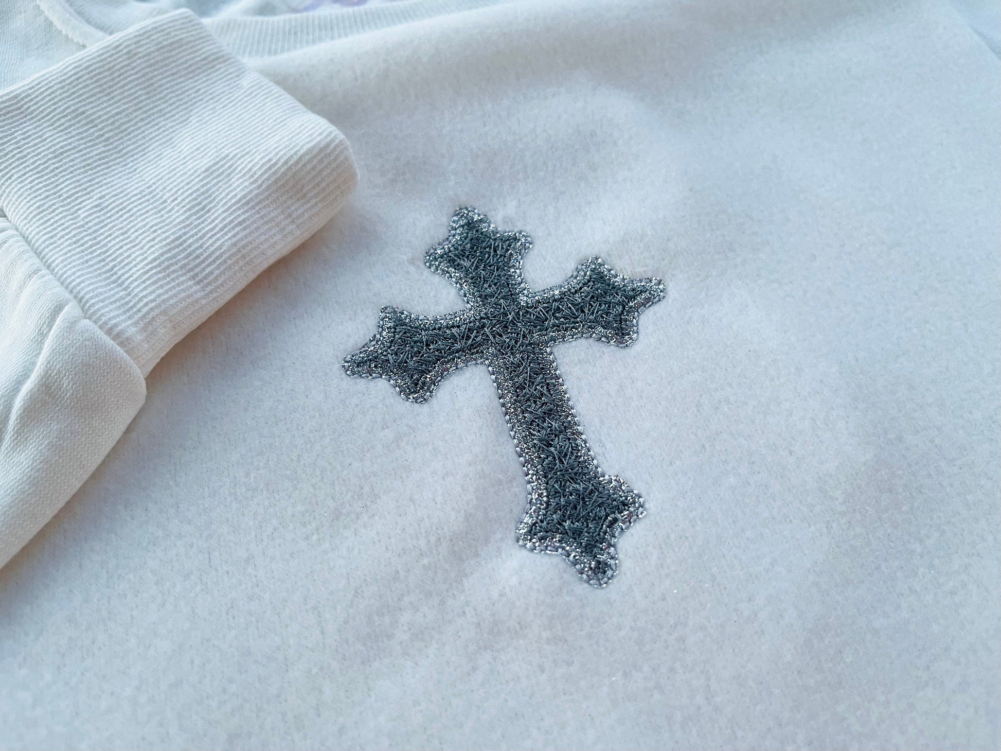 Cross patch faux chenille HTV glitter vinyl scraps applique machine embroidery designs Christian Cross multiple sizes 3.5 up to 6.5 inches