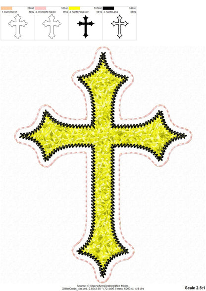 Cross patch faux chenille HTV glitter vinyl scraps applique machine embroidery designs Christian Cross multiple sizes 3.5 up to 6.5 inches