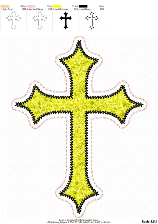 Cross patch faux chenille HTV glitter vinyl scraps applique machine embroidery designs Christian Cross multiple sizes 3.5 up to 6.5 inches