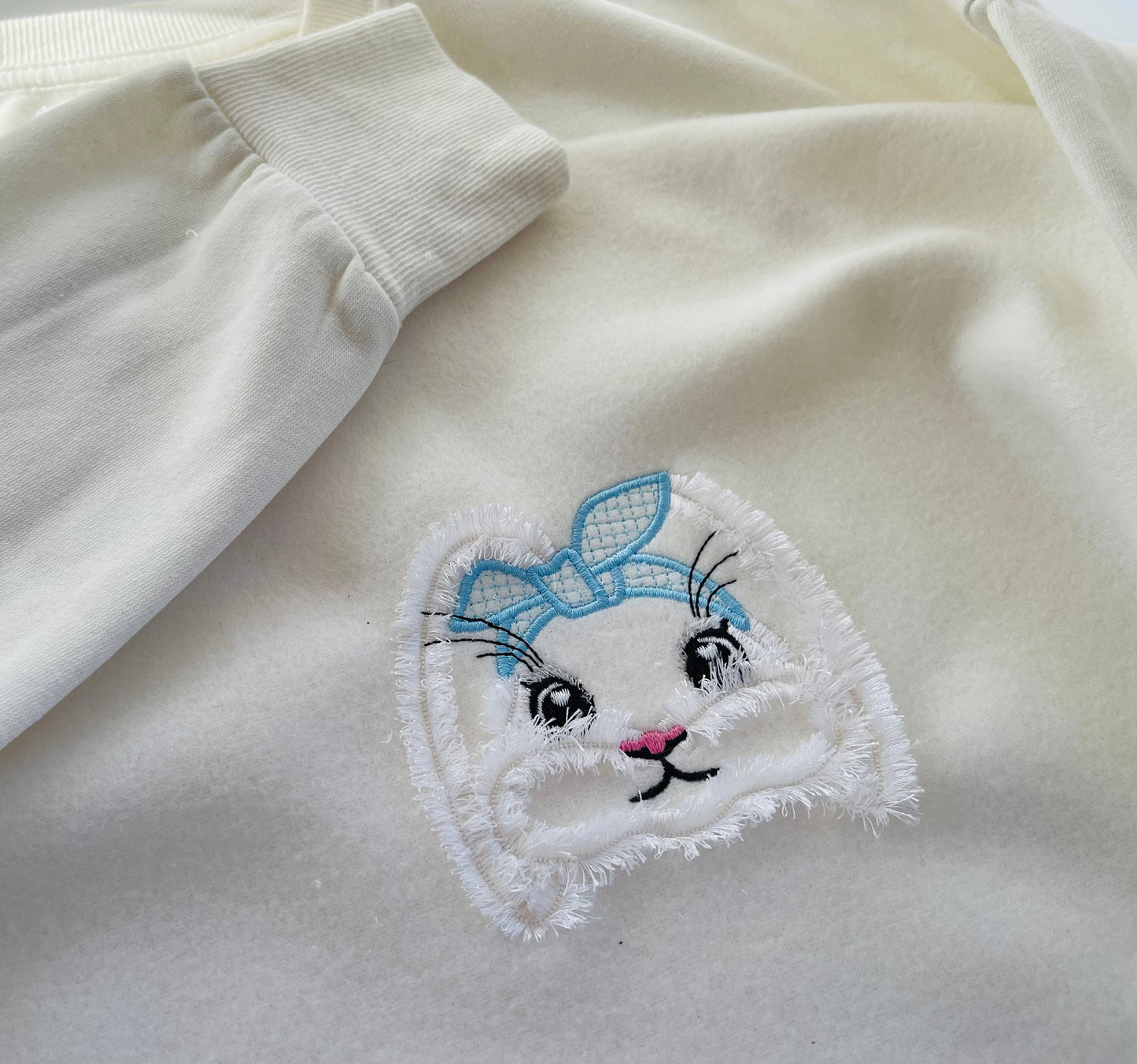 Mini Small Bunny Face Bandanna Fringed Fluffy Cute Gingham Bow Easter Bunny Machine Embroidery Design Fringe in the Hoop ITH Project