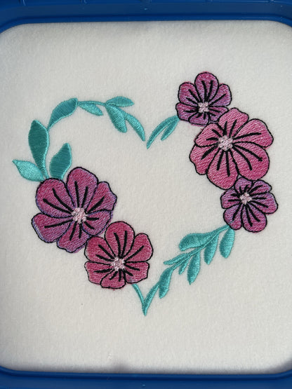 Heart shape Floral Wreath heart monogram frame border machine embroidery designs heart outline