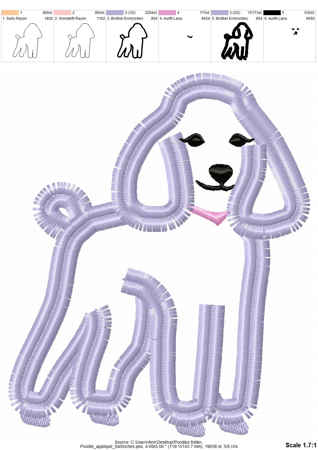 Fluffy Poodle Puppy Fringed Pet Dog Applique Machine Embroidery Designs Fur Fringe in the Hoop ITH