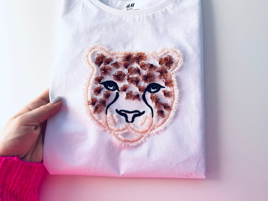 Fringed Fluffy Leopard Face Chenille Fringe Embroidery in the Hoop ITH Machine Embroidery Designs Cheetah Wild Cat Head