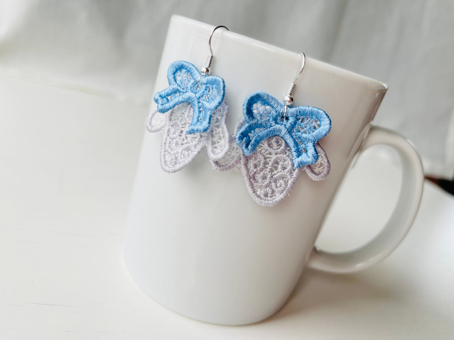 Lamb earrings Sheep face with a Bow lace earrings charm pendant FSL freestanding lace machine embroidery designs kids girl farm animal