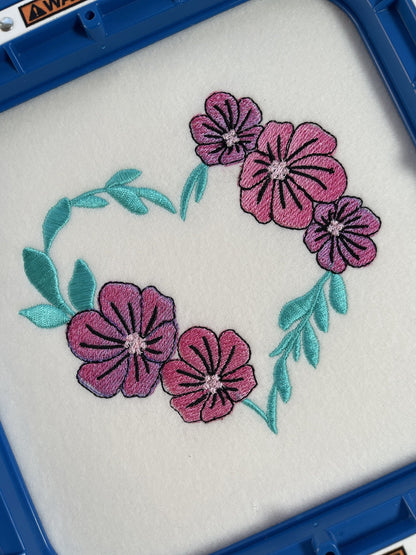 Heart shape Floral Wreath heart monogram frame border machine embroidery designs heart outline