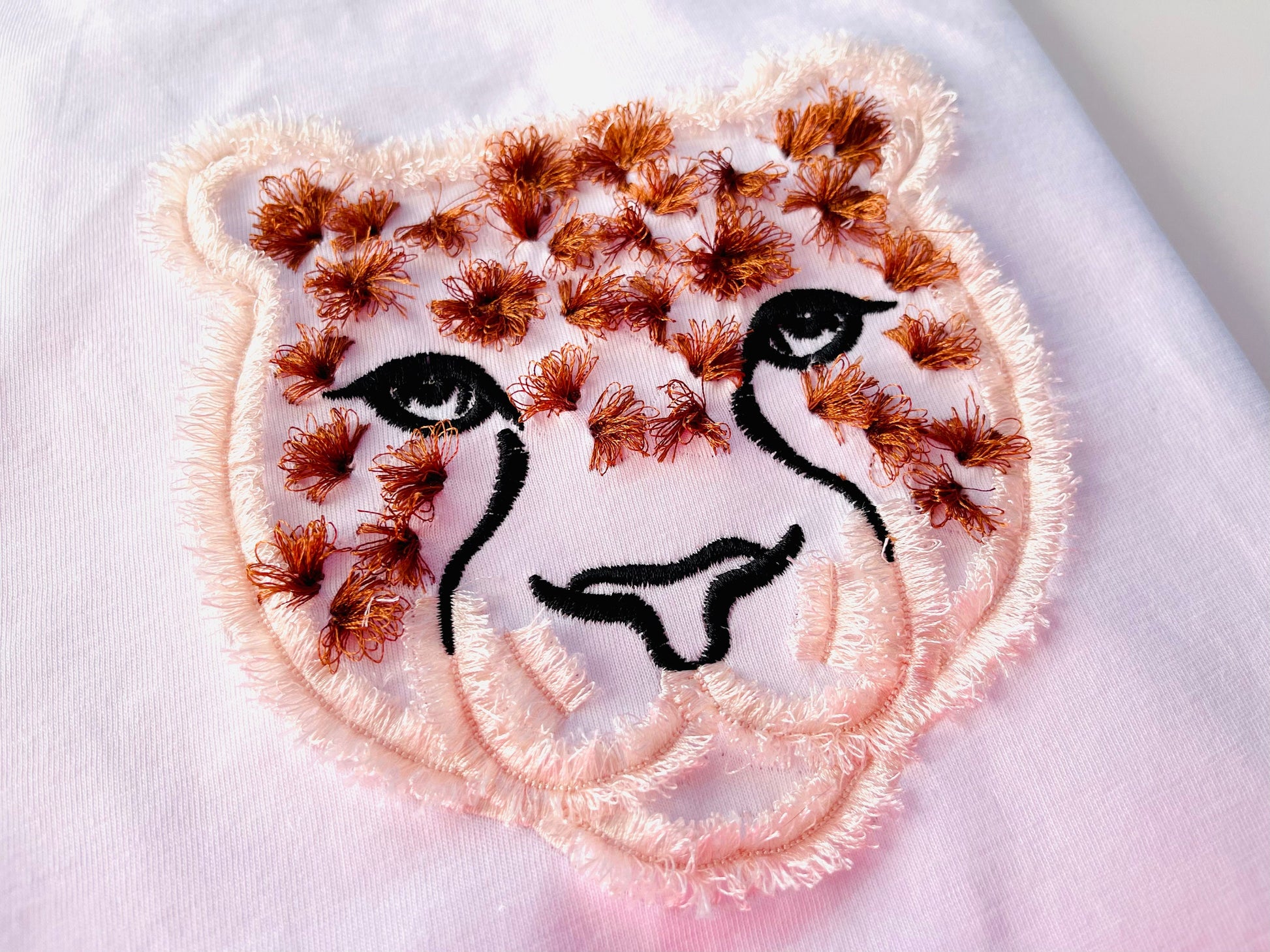 Fringed Fluffy Leopard Face Chenille Fringe Embroidery in the Hoop ITH Machine Embroidery Designs Cheetah Wild Cat Head