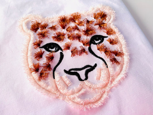 Fringed Fluffy Leopard Face Chenille Fringe Embroidery in the Hoop ITH Machine Embroidery Designs Cheetah Wild Cat Head