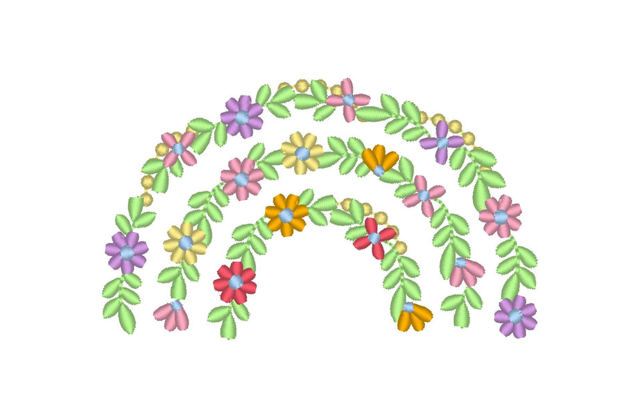 Floral rainbow embroidery design for kids flowers rainbow  machine embroidery design baby delicate rainbow embroidery pattern
