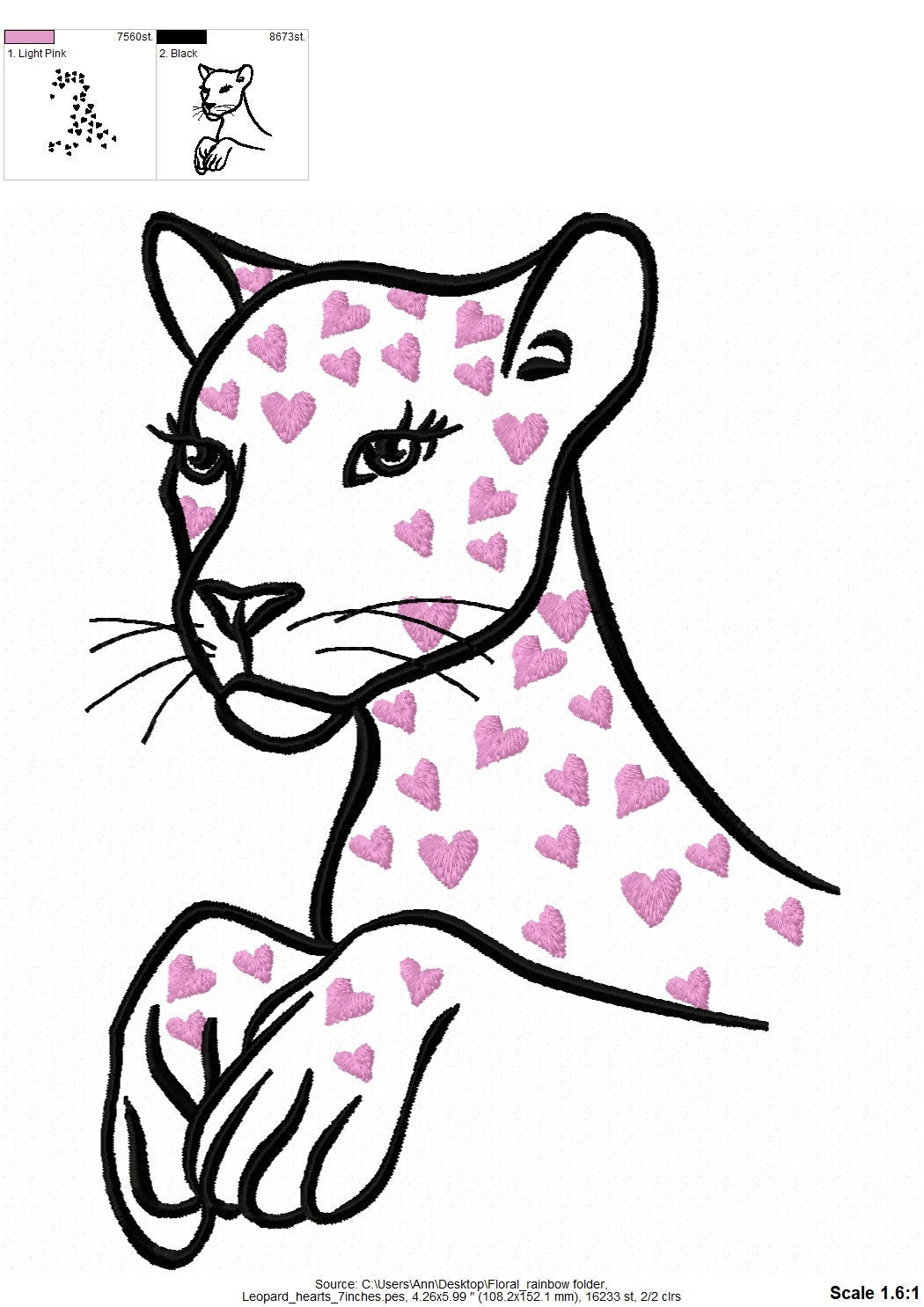 Pretty lovely cute Leopard Girl heart patterned spots machine embroidery designs puma lioness