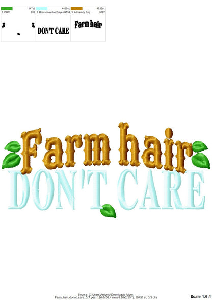Farm hair don’t care, girly shabby chick summer saying – Sizes 4" 5" 7" Digital Embroidery File | Artapli