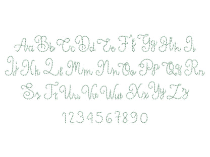 Hand stitch effect FONT back stitch alphabet letters and numbers machine embroidery designs in multiple mini sizes script font kids name