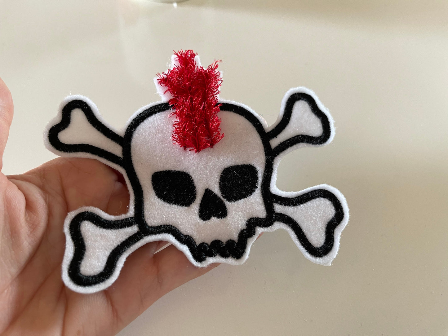 Punk Crossbones Skull Fringed Fluffy Applique Fringe Hair Skull Patch in the Hoop ITH Halloween Machine Embroidery Designs