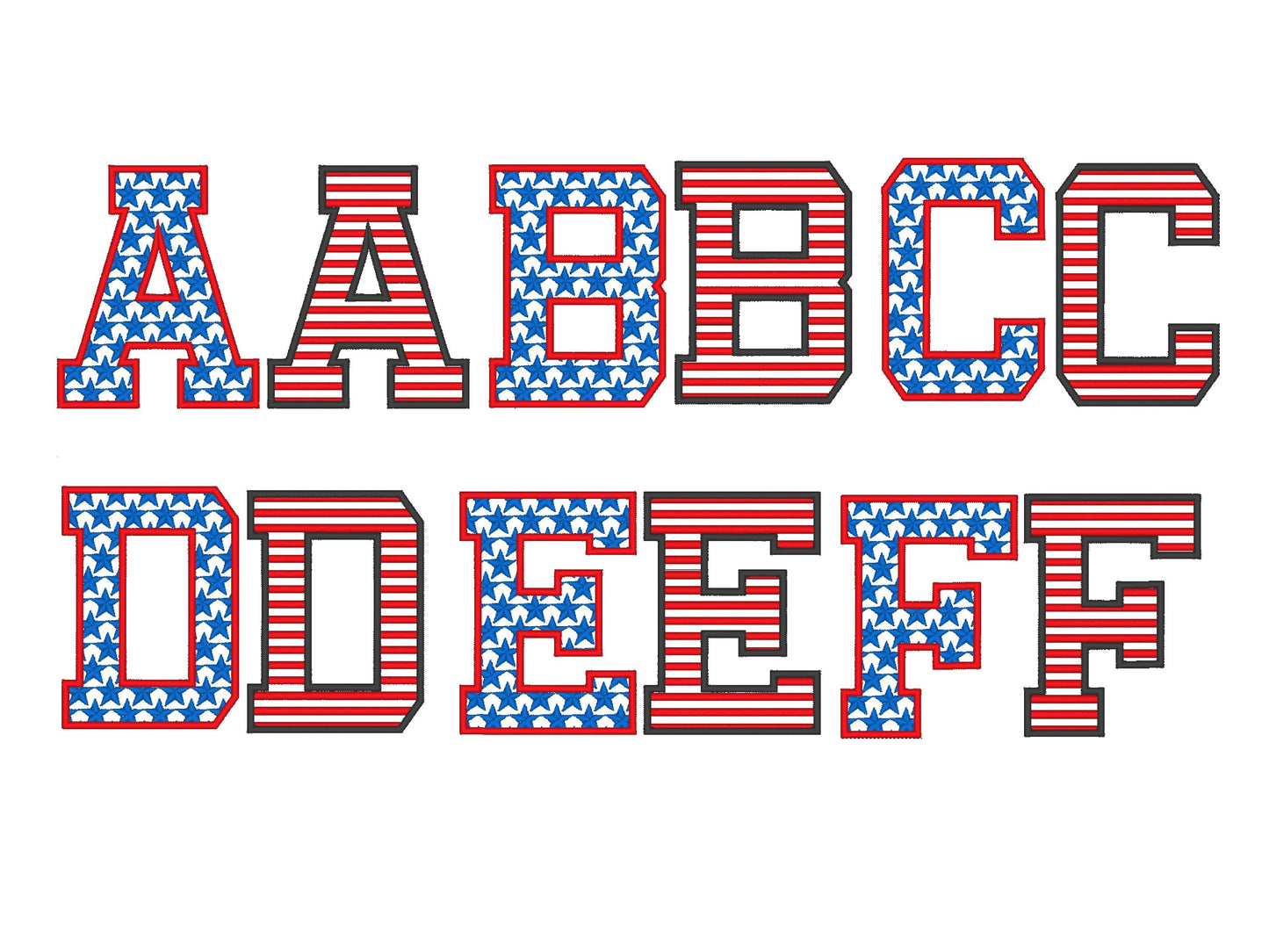Patriotic Stars and Stripes Block Font 2 types machine – Sizes 1.5" 1.8" 2.3" 3" 3.4" 4" BX Digital Font File | Artapli