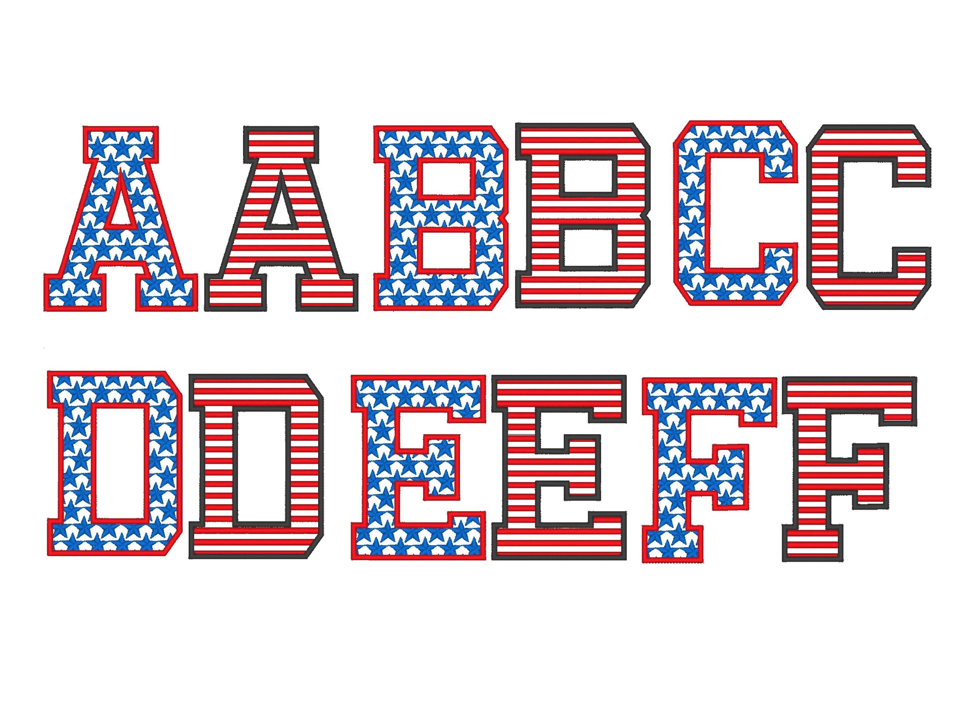 Patriotic Stars and Stripes Block Font 2 types machine – Sizes 1.5" 1.8" 2.3" 3" 3.4" 4" BX Digital Font File | Artapli