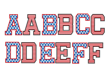 Patriotic Stars and Stripes Block Font 2 types machine – Sizes 1.5" 1.8" 2.3" 3" 3.4" 4" BX Digital Font File | Artapli
