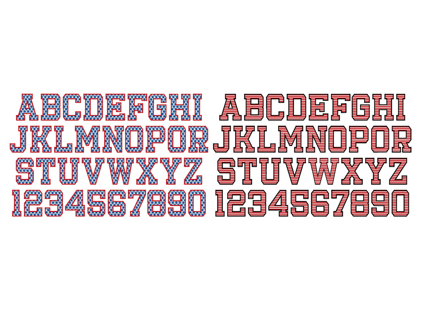 Patriotic Stars and Stripes Block Font – Bx embroidery pattern by Artapli