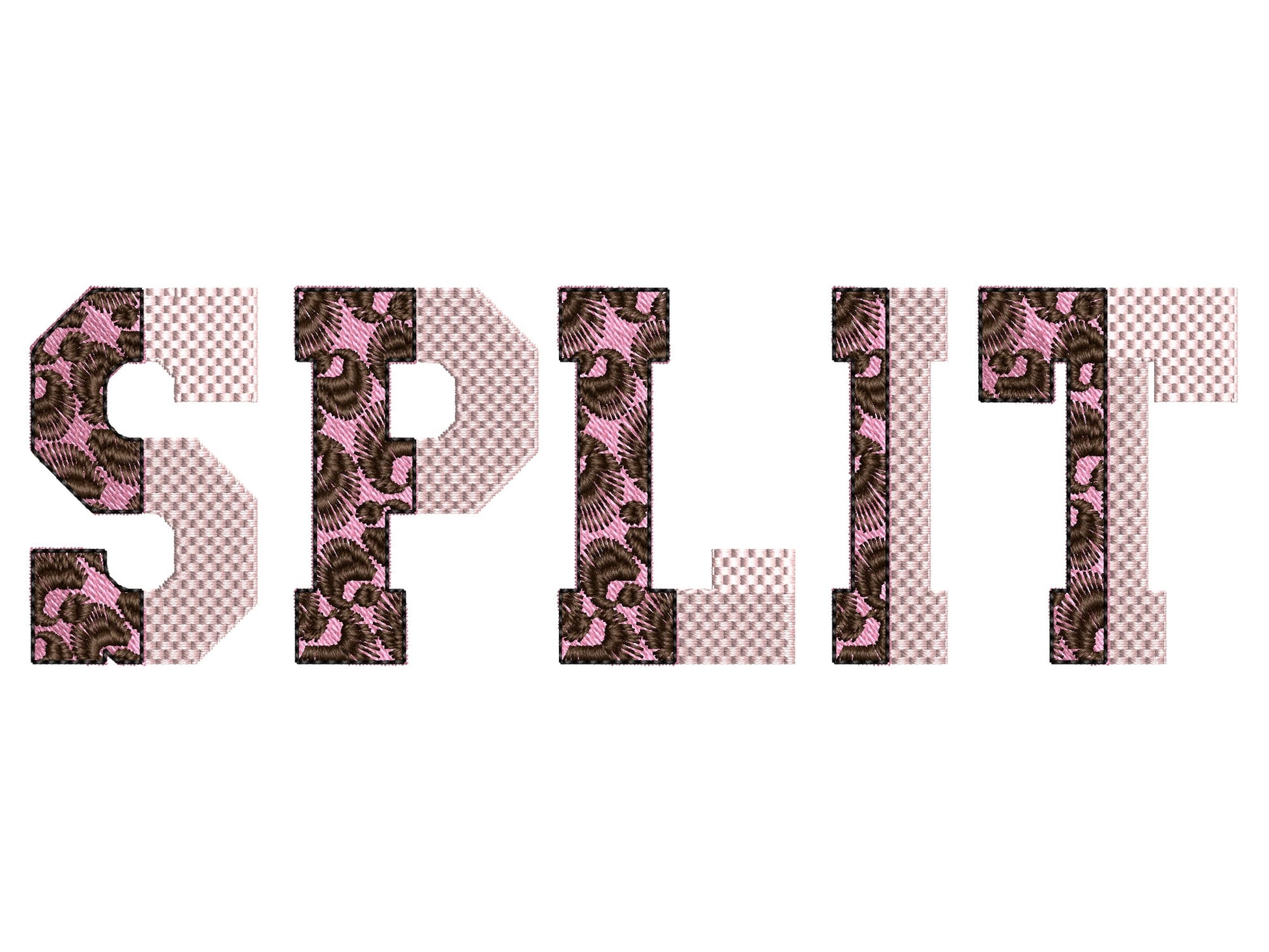 Vertical Split Font Leopard Spots and Waffle Fill Stitch Alphabet Monogram Machine Embroidery Designs Letters Numbers