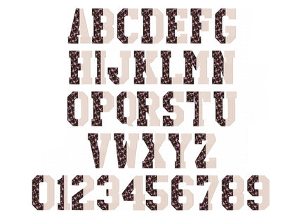 Vertical Split Font Leopard Spots and Waffle Fill Stitch Alphabet Monogram Machine Embroidery Designs Letters Numbers